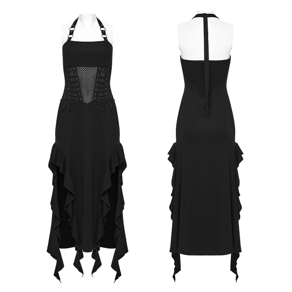 Gothic Punk Halter Mesh Dress With Ruffled Hem - image 3