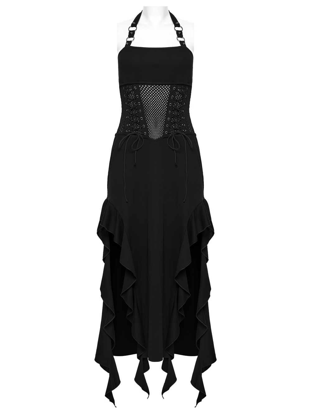 Gothic Punk Halter Mesh Dress With Ruffled Hem - image 4