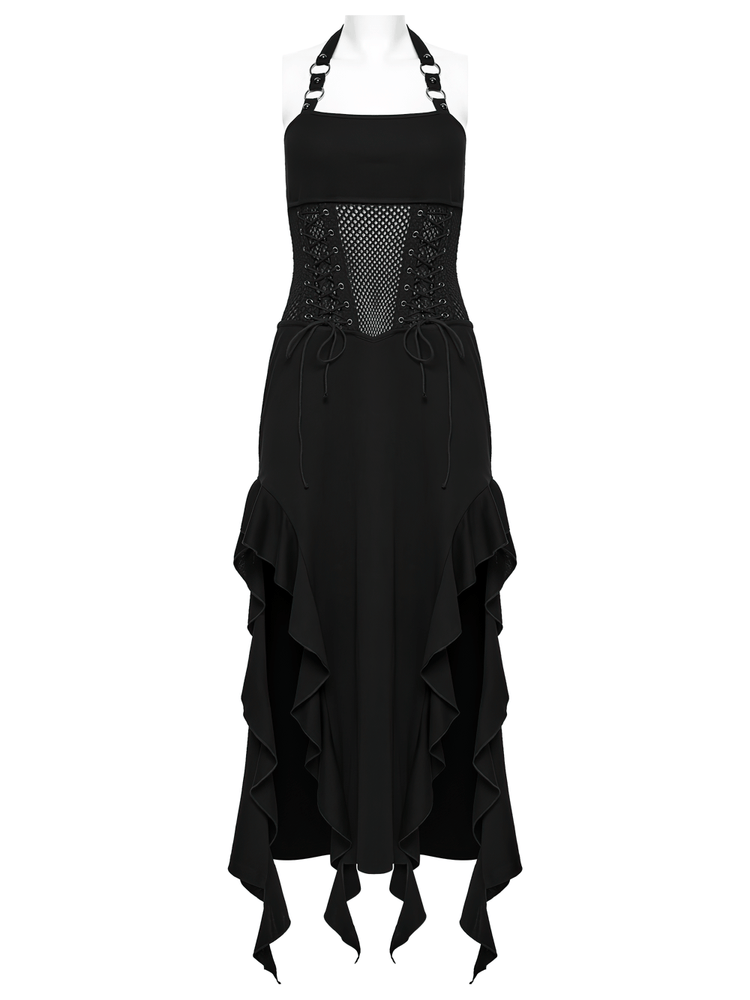 Gothic Punk Halter Mesh Dress With Ruffled Hem - image 4