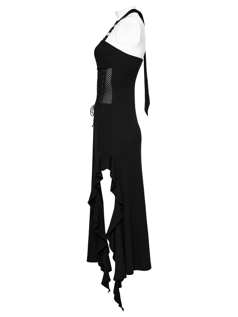 Gothic Punk Halter Mesh Dress With Ruffled Hem - image 5