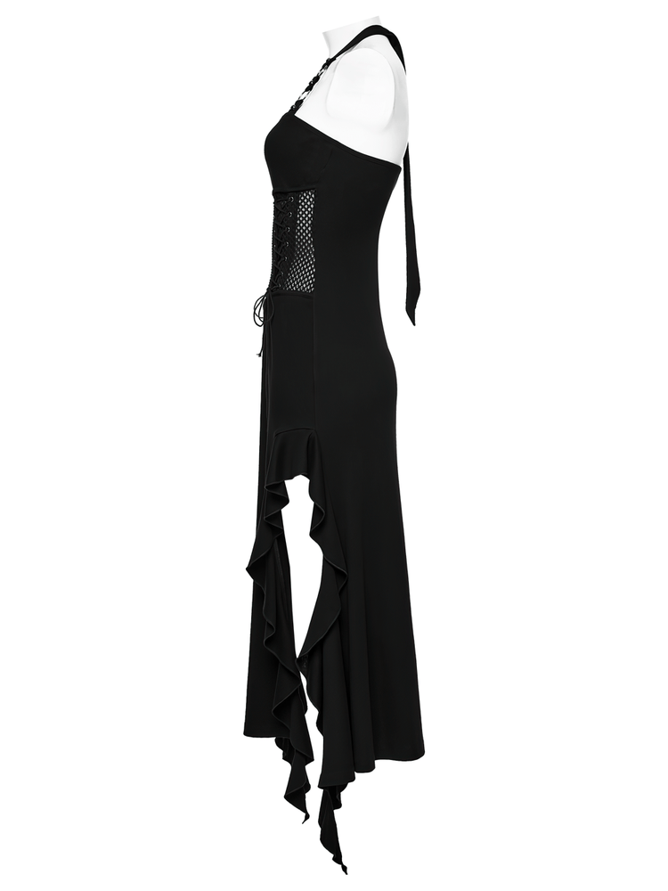 Gothic Punk Halter Mesh Dress With Ruffled Hem - image 5