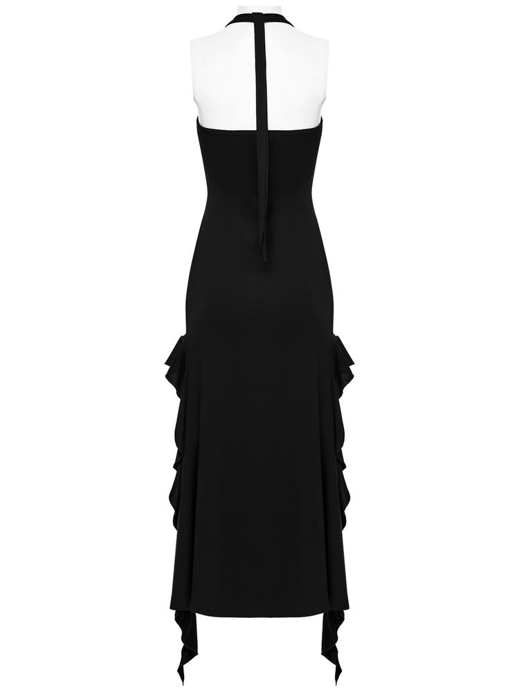Gothic Punk Halter Mesh Dress With Ruffled Hem - image 6