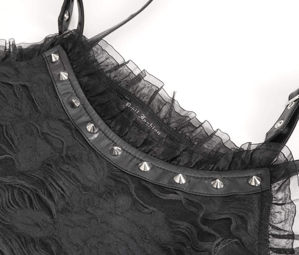 Gothic Punk Irregular Black Ripped Dress with Long Gloves - image 7