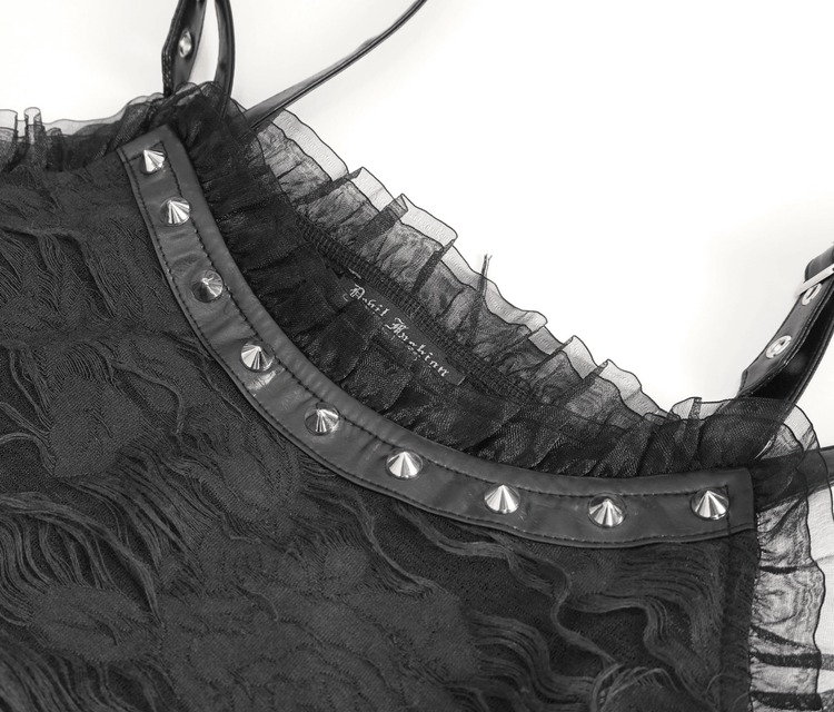Gothic Punk Irregular Black Ripped Dress with Long Gloves - image 7