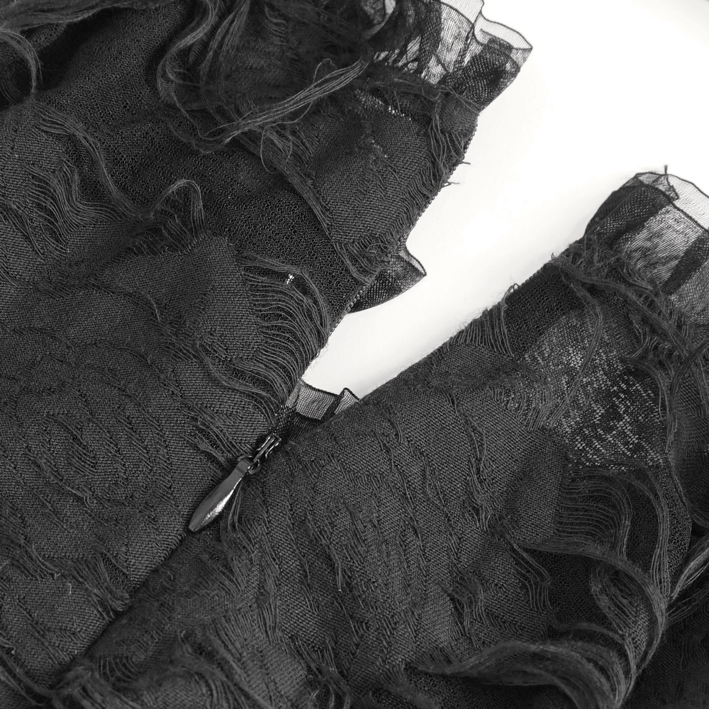 Gothic Punk Irregular Black Ripped Dress with Long Gloves - image 12