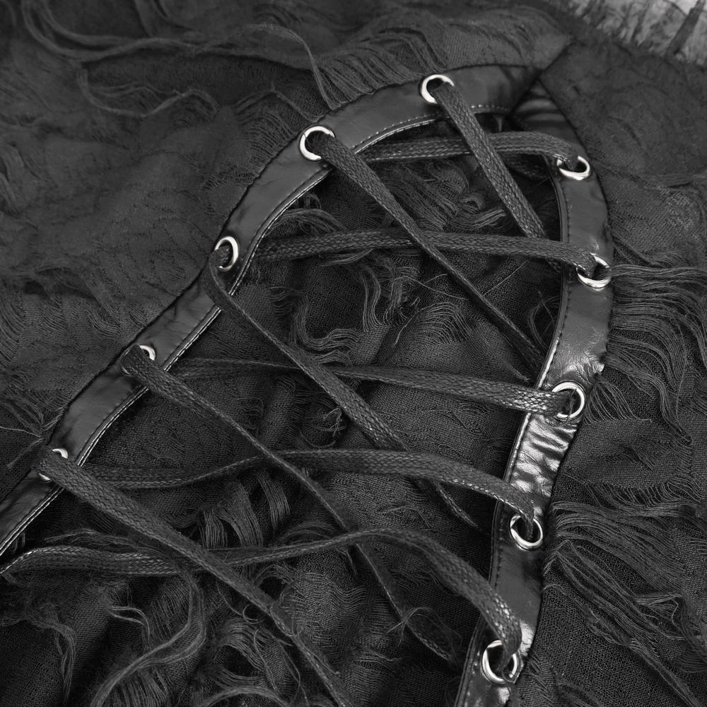 Gothic Punk Irregular Black Ripped Dress with Long Gloves - image 13