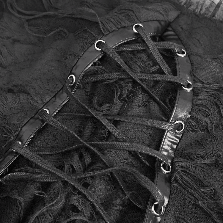 Gothic Punk Irregular Black Ripped Dress with Long Gloves - image 13