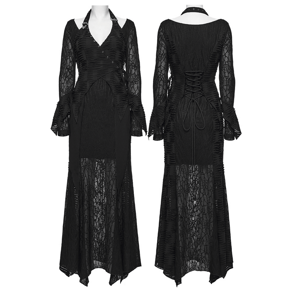 Gothic Ragged Knit Mesh Dress with Fish-tail Hem - image 3