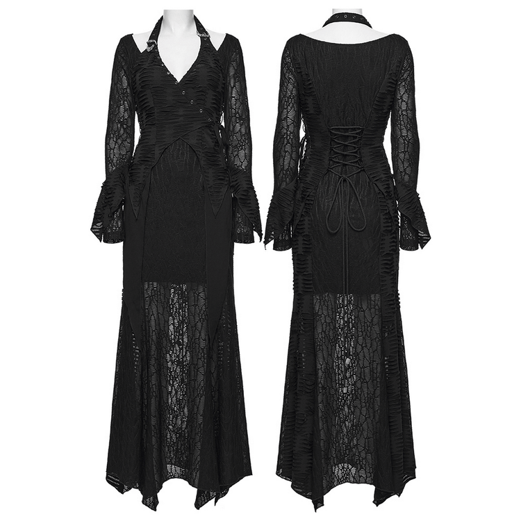 Gothic Ragged Knit Mesh Dress with Fish-tail Hem - image 3