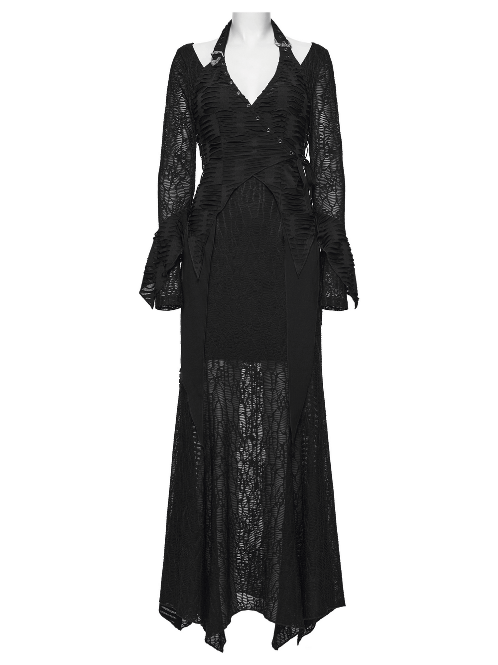 Gothic Ragged Knit Mesh Dress with Fish-tail Hem - image 4