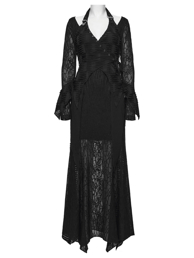 Gothic Ragged Knit Mesh Dress with Fish-tail Hem - image 4