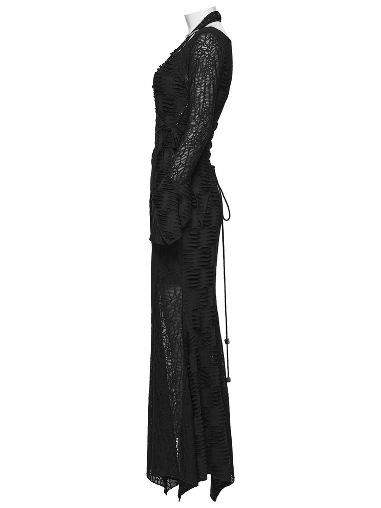 Gothic Ragged Knit Mesh Dress with Fish-tail Hem - image 5