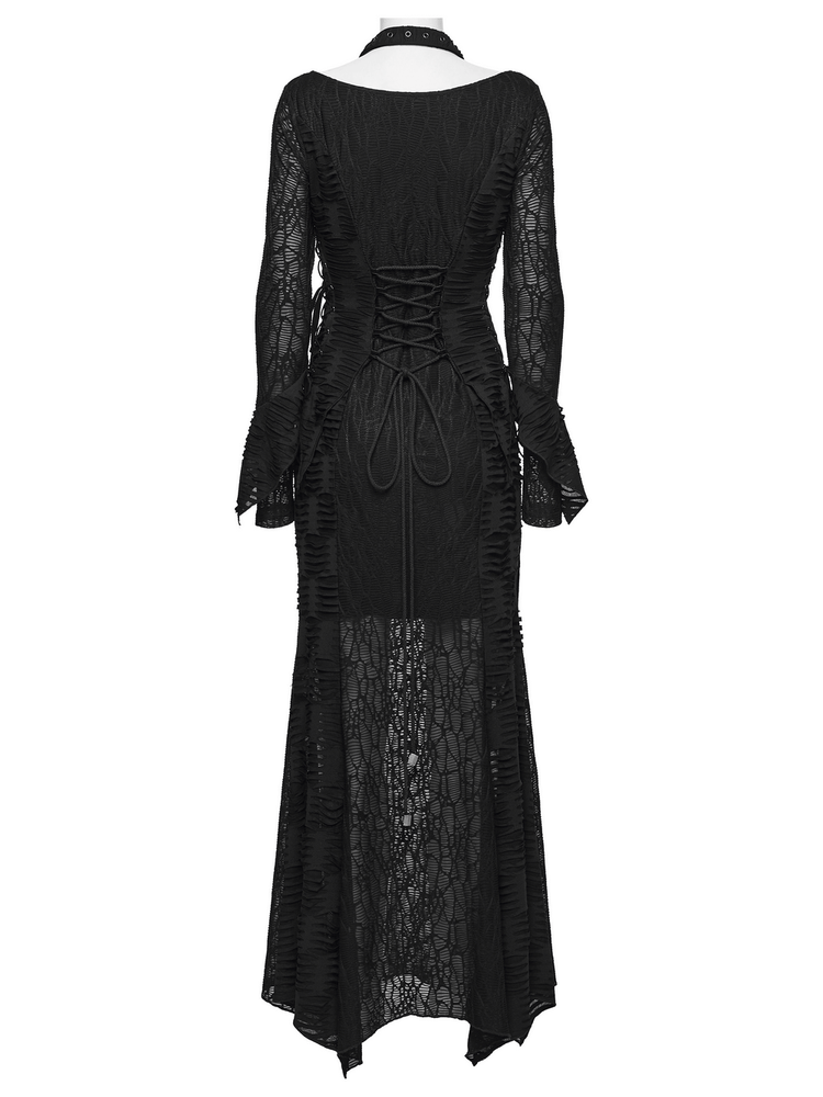 Gothic Ragged Knit Mesh Dress with Fish-tail Hem - image 6