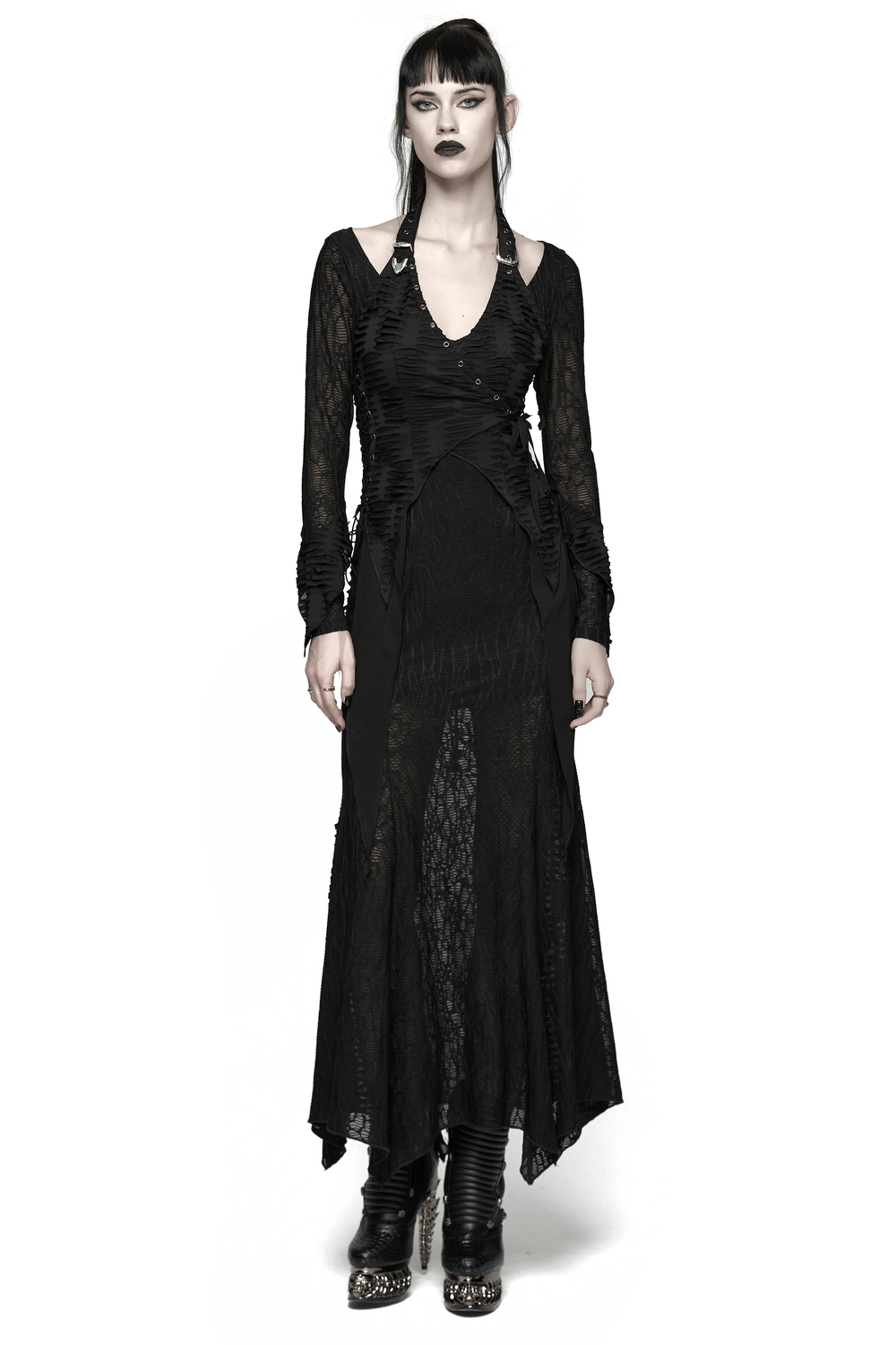Gothic Ragged Knit Mesh Dress with Fish-tail Hem - image 1