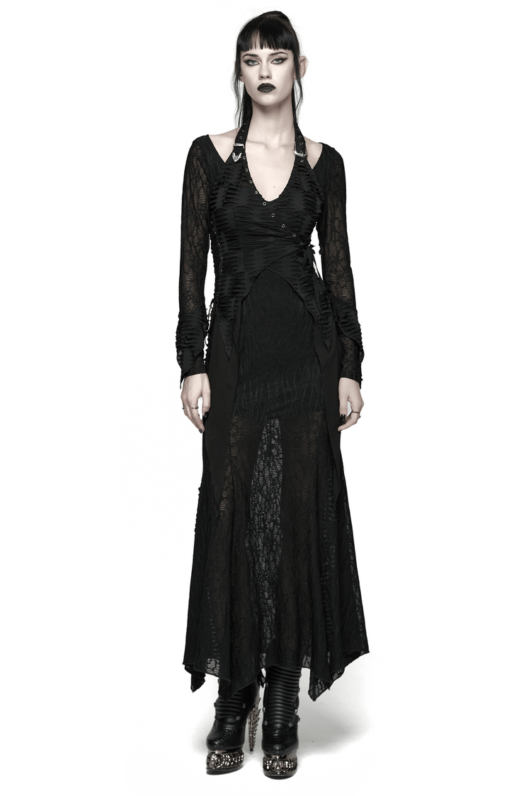 Gothic Ragged Knit Mesh Dress with Fish-tail Hem - image 1