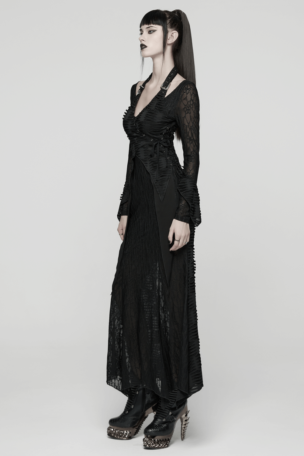 Gothic Ragged Knit Mesh Dress with Fish-tail Hem - image 13