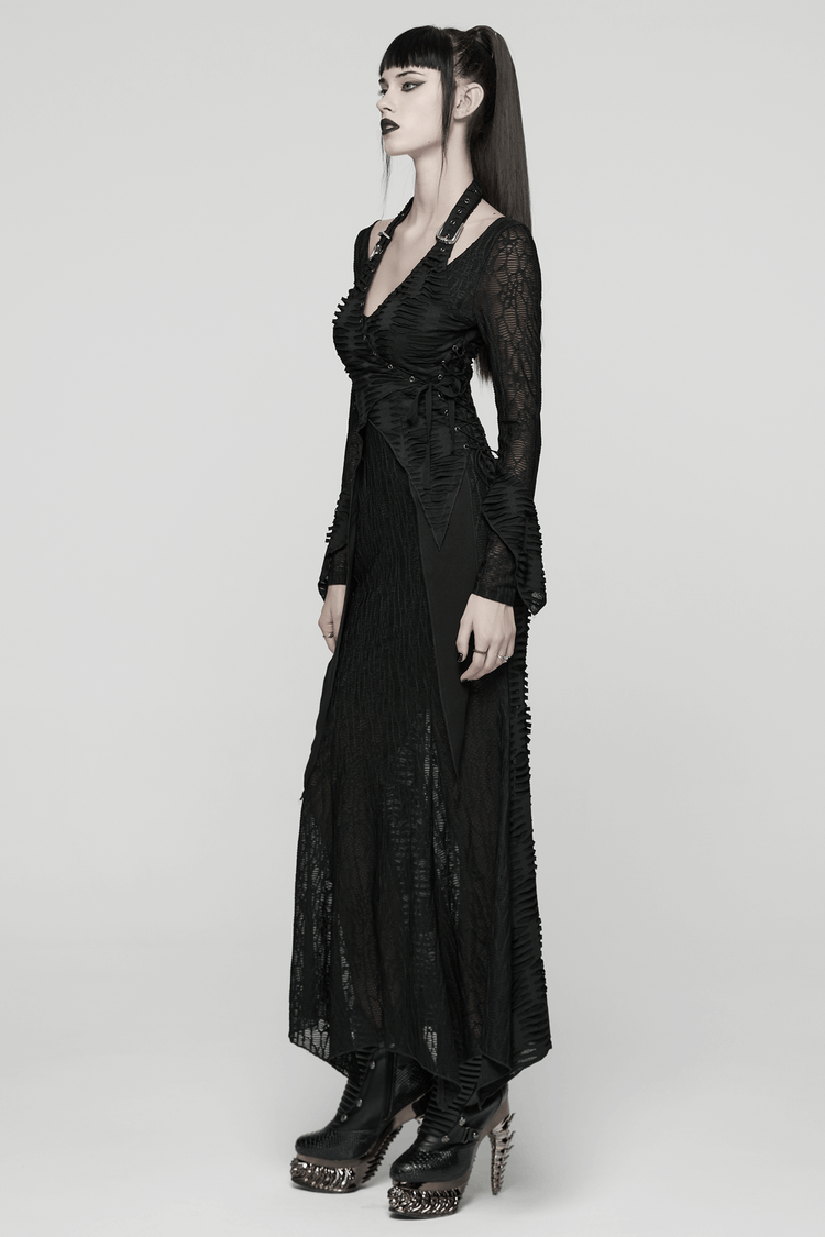 Gothic Ragged Knit Mesh Dress with Fish-tail Hem - image 13