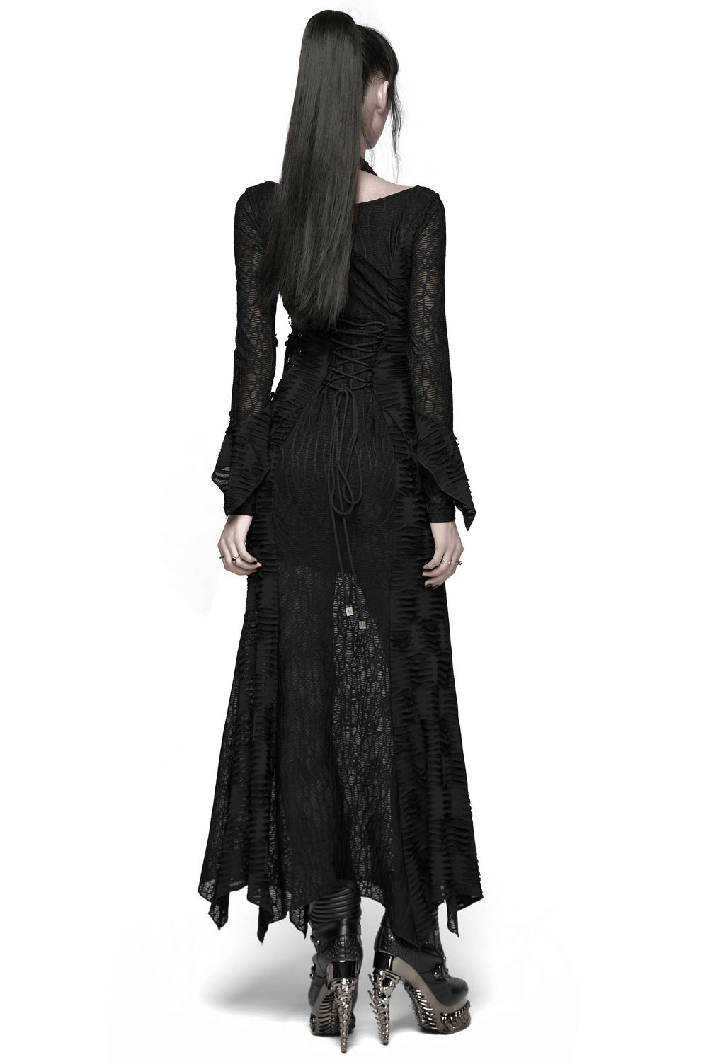 Gothic Ragged Knit Mesh Dress with Fish-tail Hem - image 2