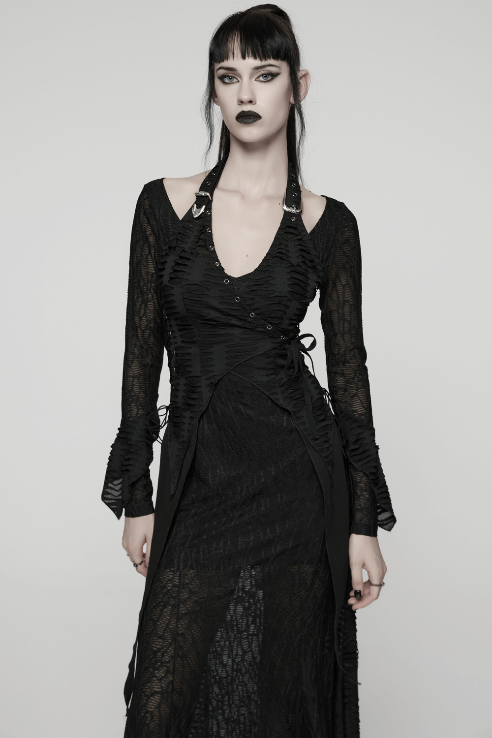 Gothic Ragged Knit Mesh Dress with Fish-tail Hem - image 12
