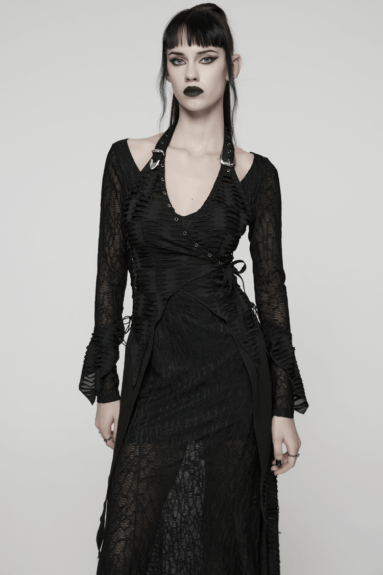 Gothic Ragged Knit Mesh Dress with Fish-tail Hem - image 12