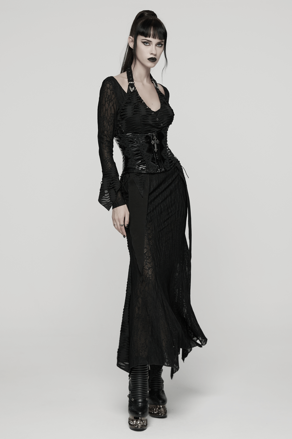 Gothic Ragged Knit Mesh Dress with Fish-tail Hem - image 11