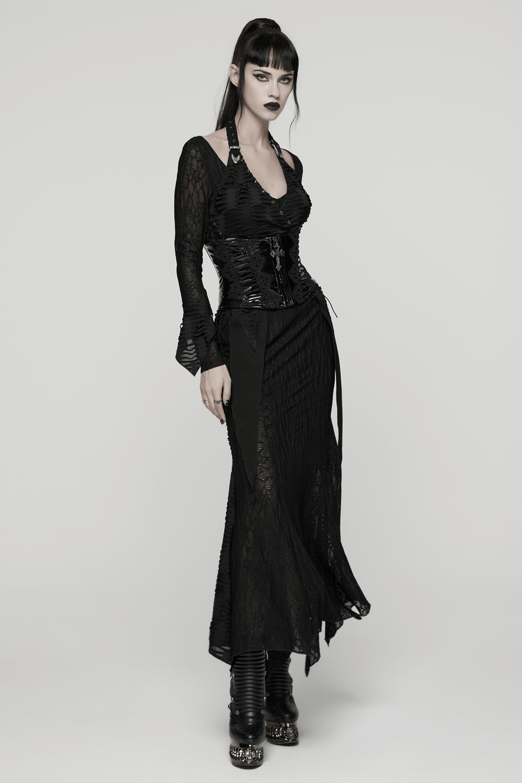 Gothic Ragged Knit Mesh Dress with Fish-tail Hem - image 11