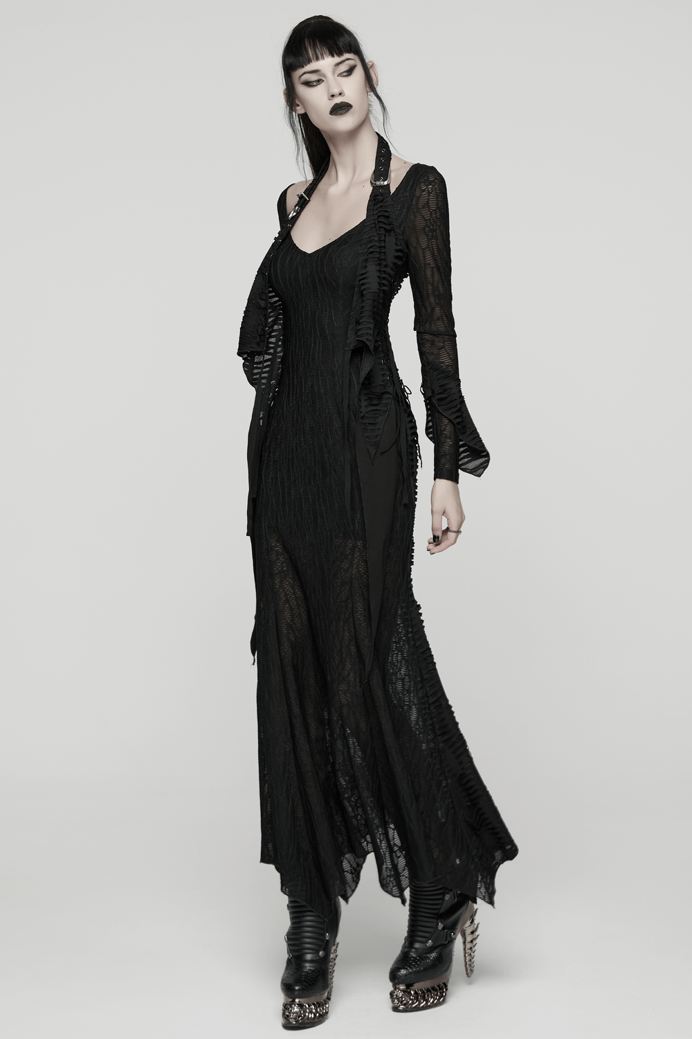 Gothic Ragged Knit Mesh Dress with Fish-tail Hem - image 14