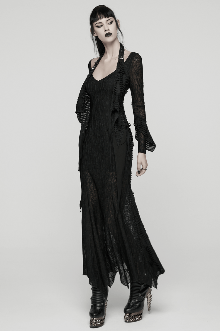 Gothic Ragged Knit Mesh Dress with Fish-tail Hem - image 14