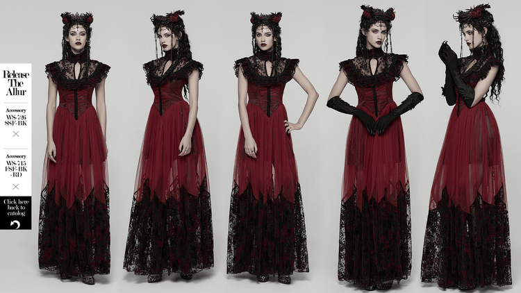 Gothic Red Lace and Mesh Flying Sleeve Maxi Dress - image 15