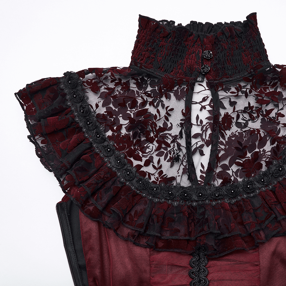 Gothic Red Lace and Mesh Flying Sleeve Maxi Dress - image 7