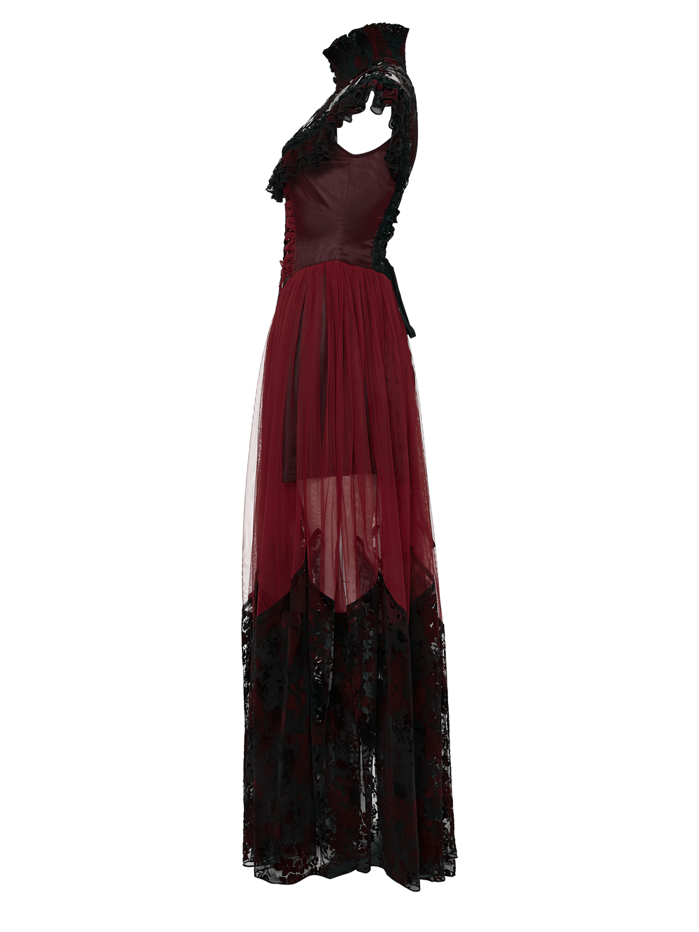 Gothic Red Lace and Mesh Flying Sleeve Maxi Dress - image 5
