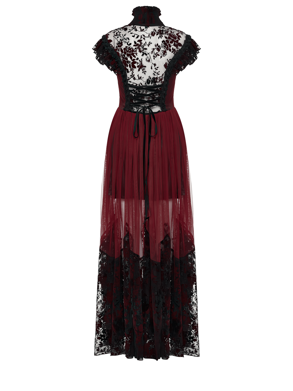 Gothic Red Lace and Mesh Flying Sleeve Maxi Dress - image 6