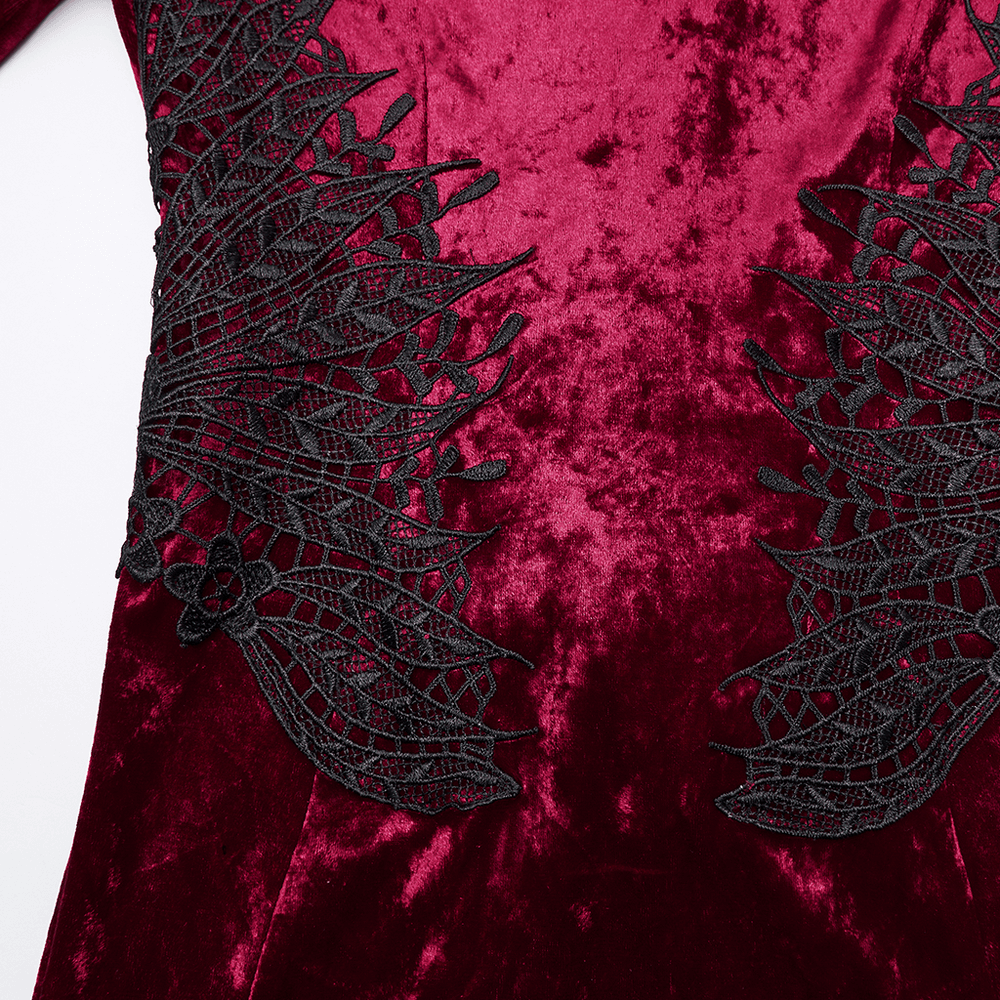 Gothic Red Velvet Dress with Lace-up Back and High Slit - image 8