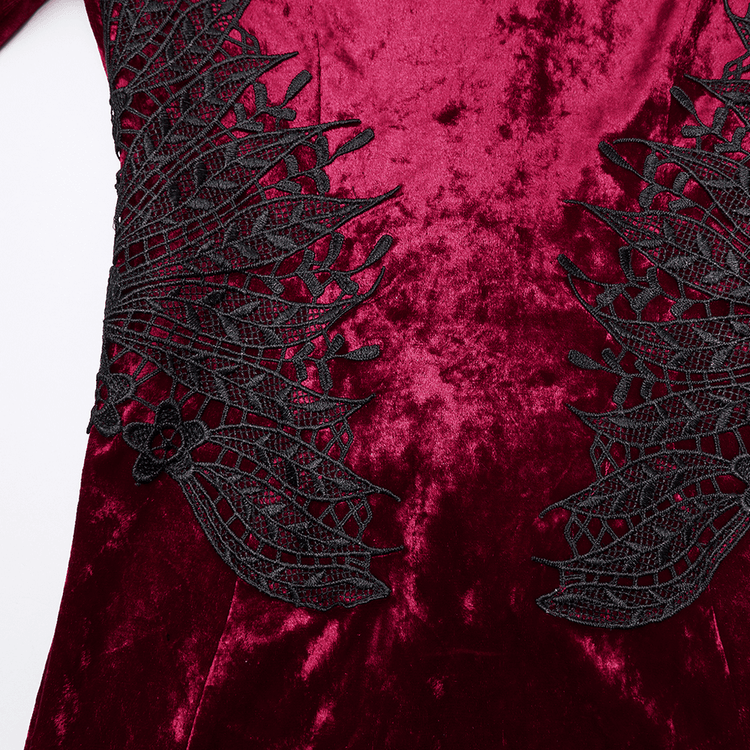 Gothic Red Velvet Dress with Lace-up Back and High Slit - image 8