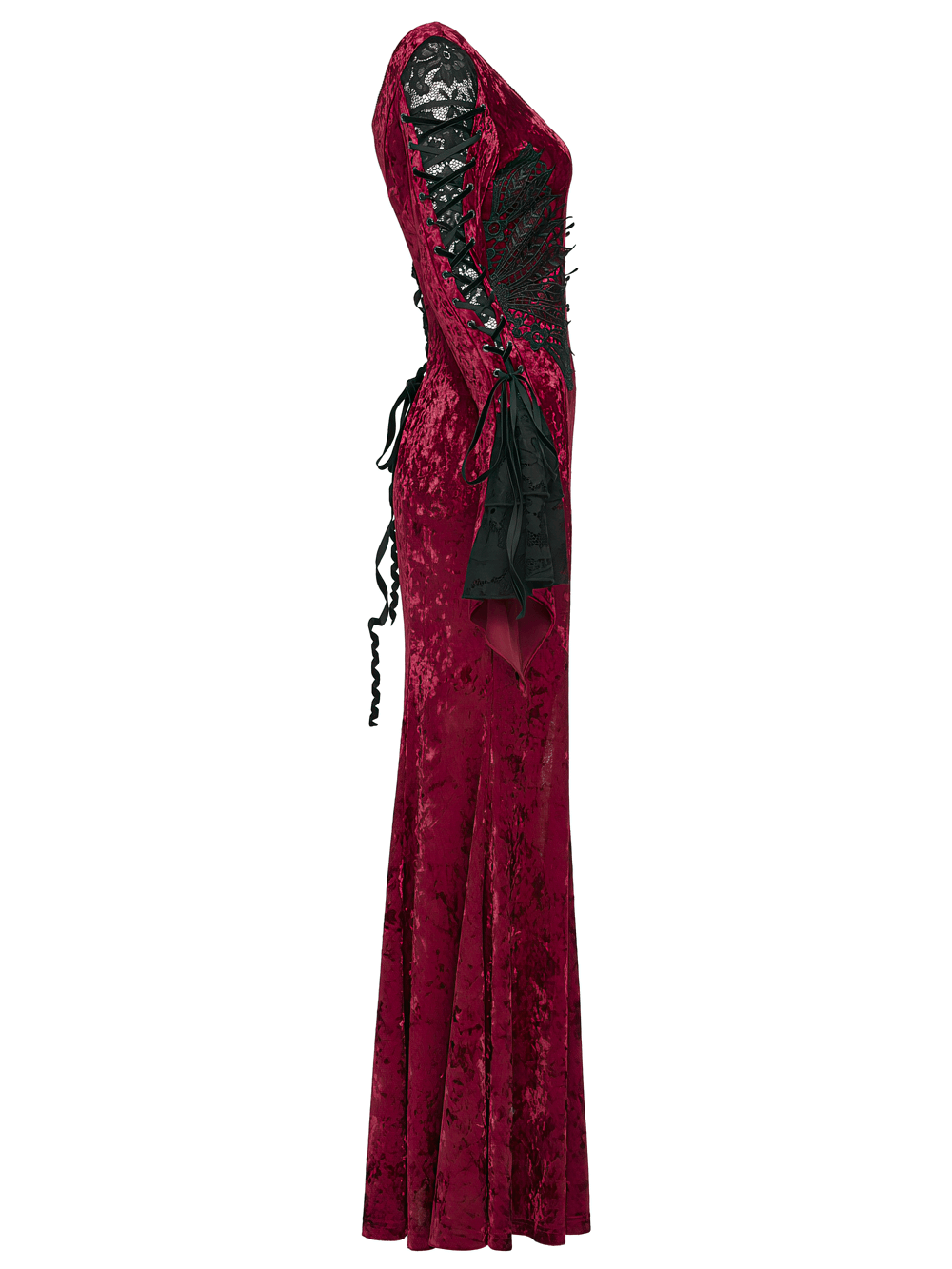 Gothic Red Velvet Dress with Lace-up Back and High Slit - image 5
