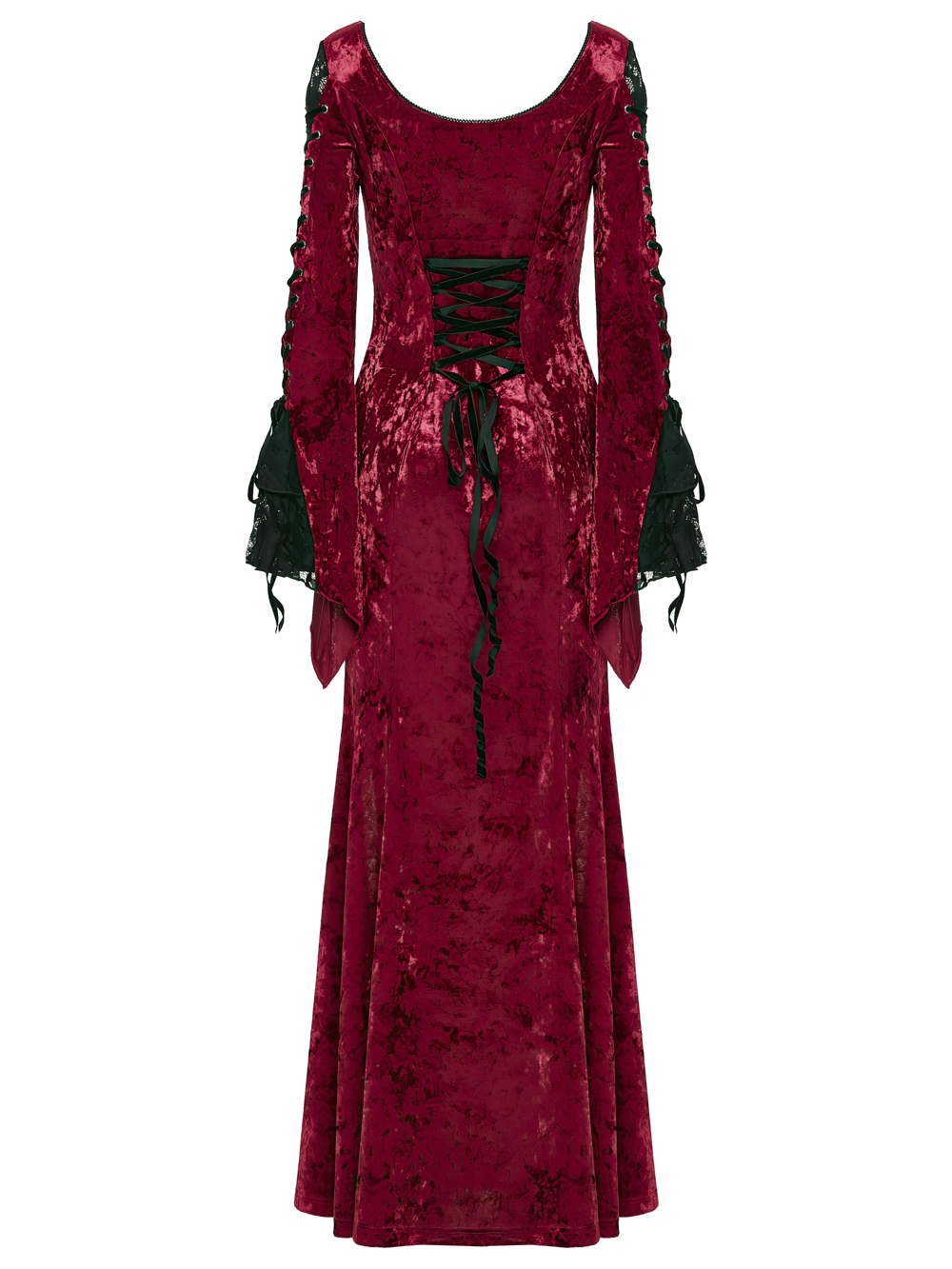 Gothic Red Velvet Dress with Lace-up Back and High Slit - image 6