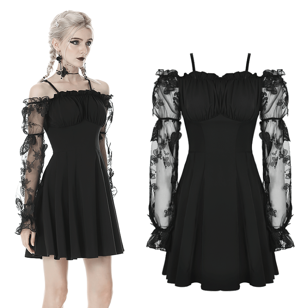 Gothic Romance Off-the-Shoulder Dress with Lace Sleeves - image 3