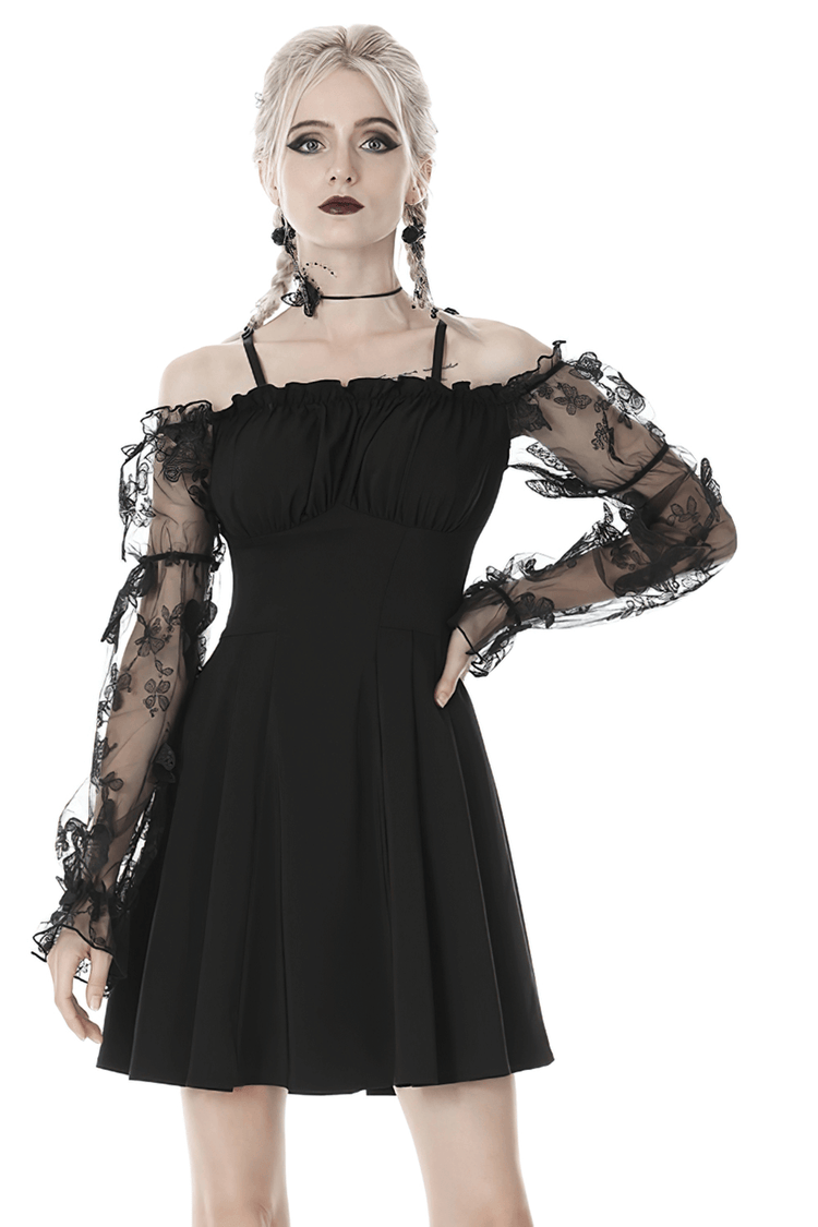 Gothic Romance Off-the-Shoulder Dress with Lace Sleeves - image 1