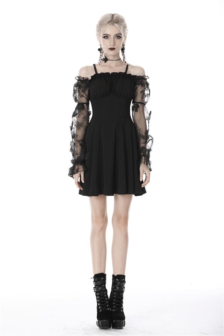 Gothic Romance Off-the-Shoulder Dress with Lace Sleeves - image 11