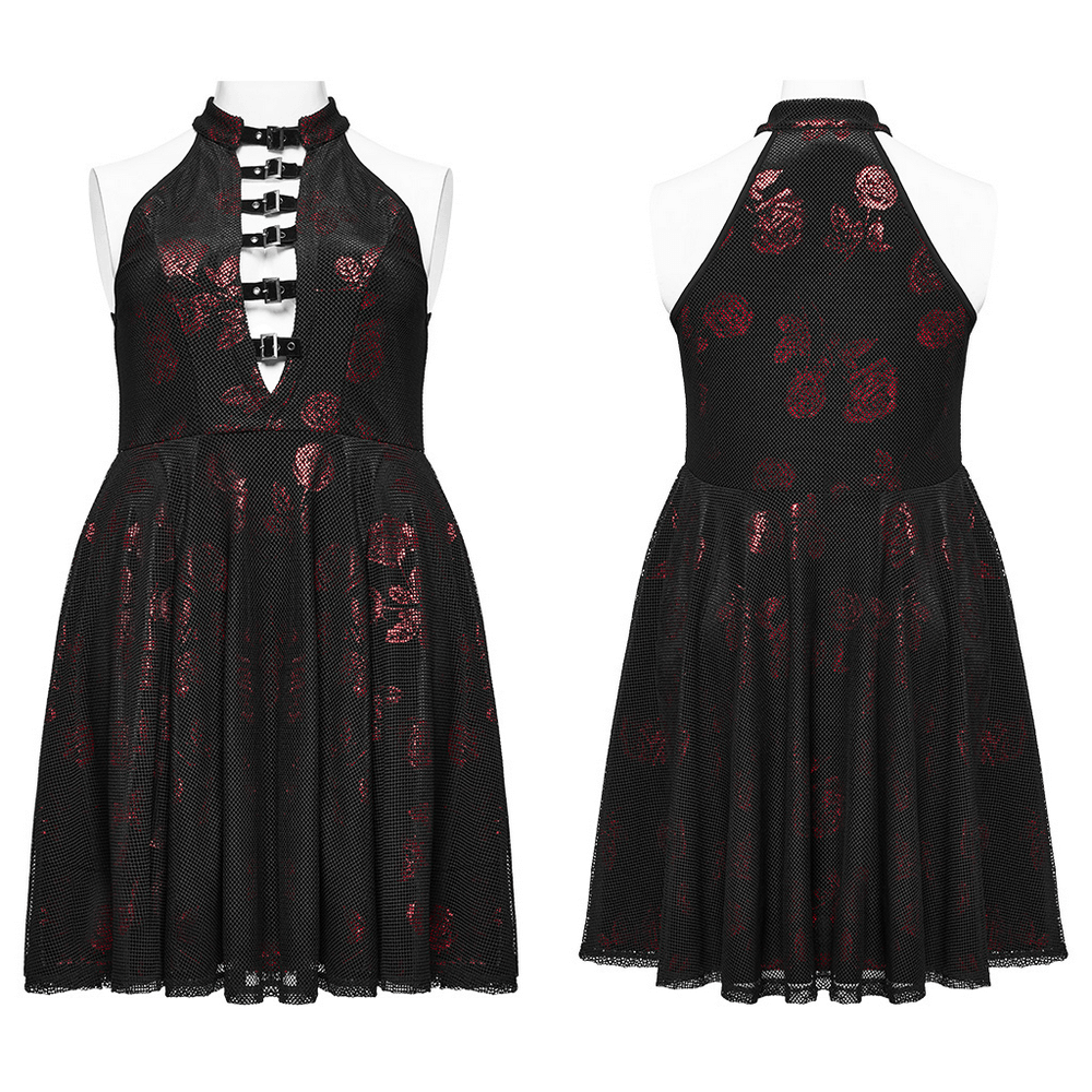 Gothic Roses A-Line Design Dress with V-Neck and Buckles - image 3