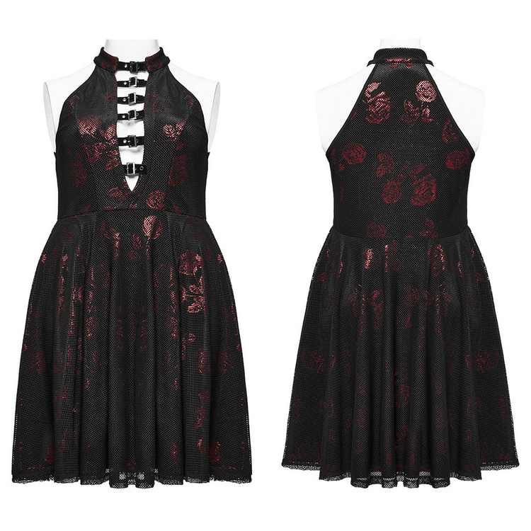 Gothic Roses A-Line Design Dress with V-Neck and Buckles - image 3