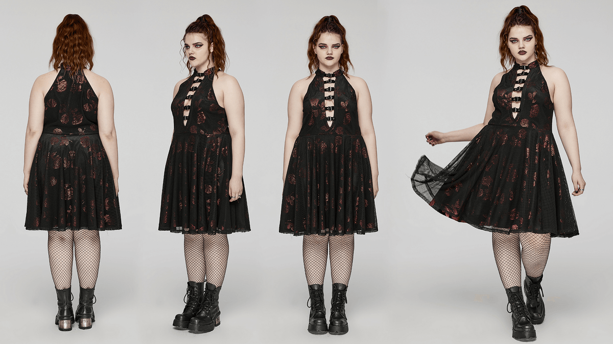 Gothic Roses A-Line Design Dress with V-Neck and Buckles - image 13