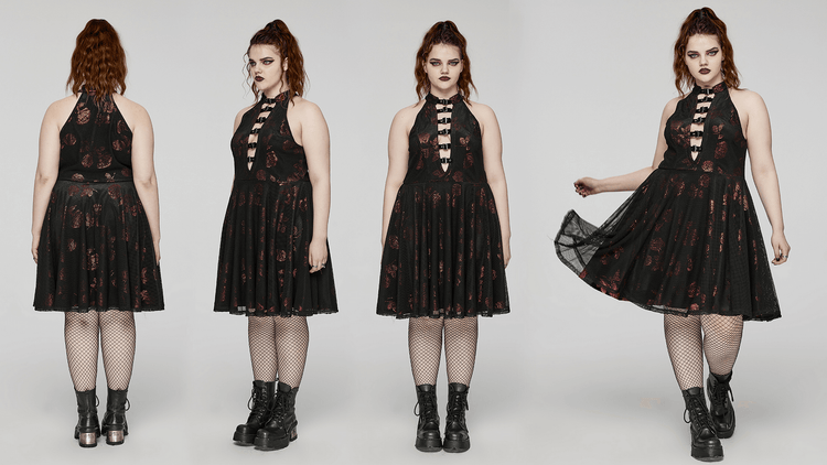 Gothic Roses A-Line Design Dress with V-Neck and Buckles - image 13