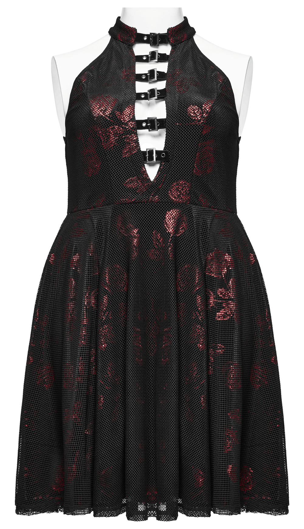 Gothic Roses A-Line Design Dress with V-Neck and Buckles - image 4
