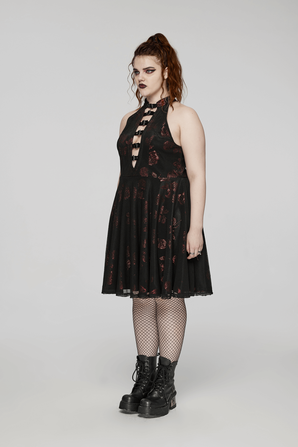 Gothic Roses A-Line Design Dress with V-Neck and Buckles - image 11