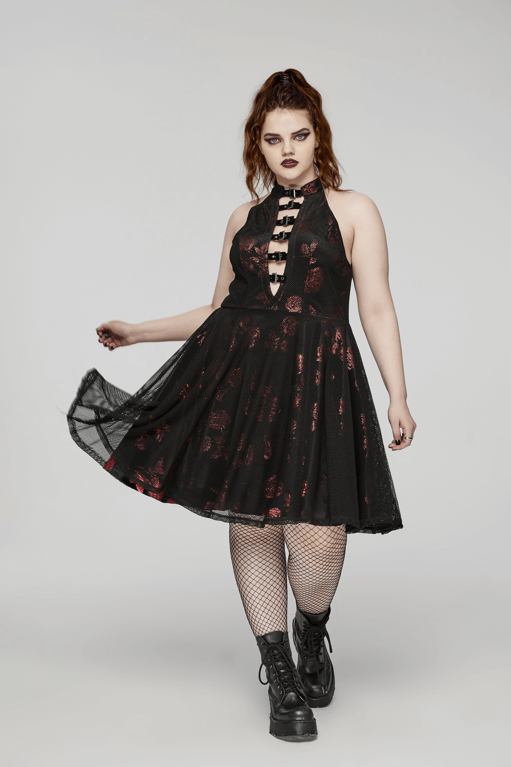 Gothic Roses A-Line Design Dress with V-Neck and Buckles - image 12