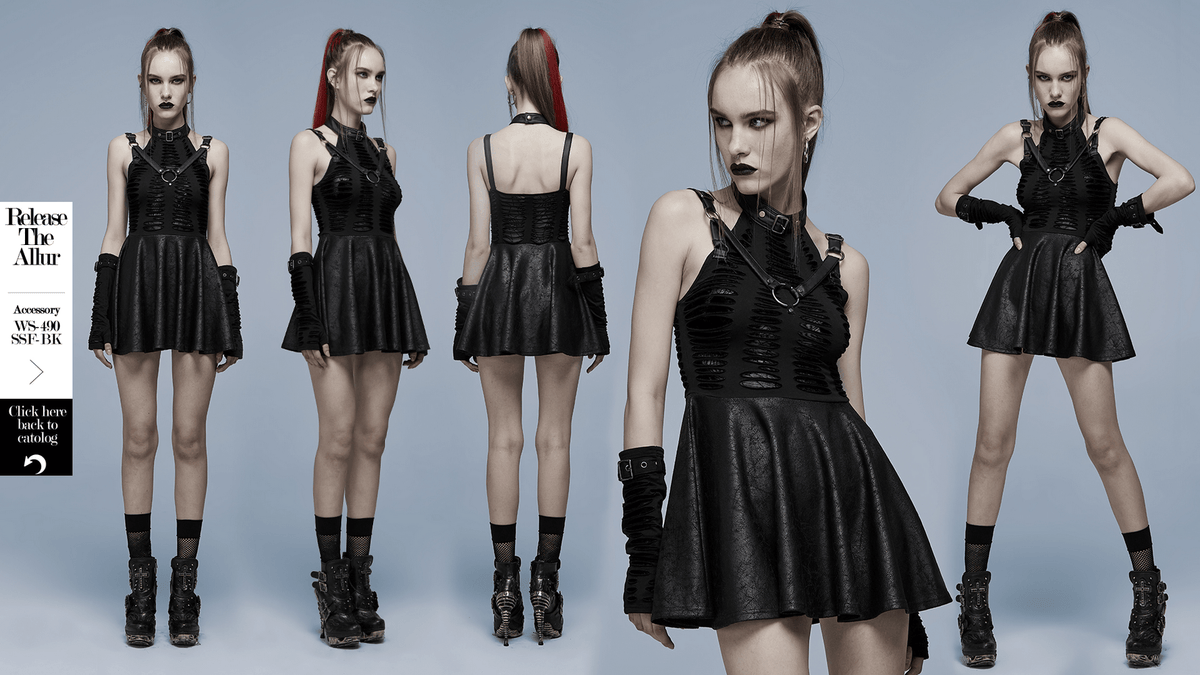 Gothic Sexy Cut Mini Dress with Spider Web Detail - image 13