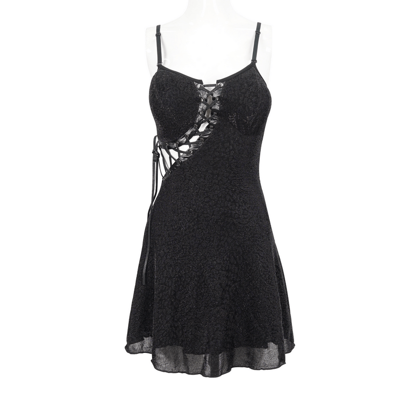 Gothic Sexy Hollow Out Lace-up Dress / Female Adjustable Shoulder Straps Short Dresses - image 3