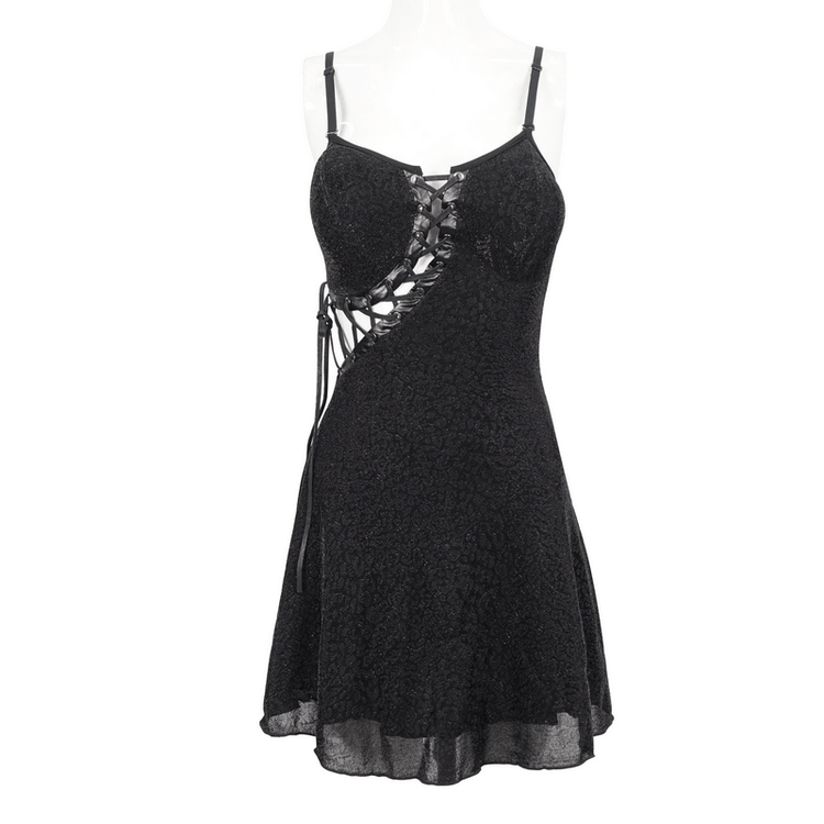 Gothic Sexy Hollow Out Lace-up Dress / Female Adjustable Shoulder Straps Short Dresses - image 3