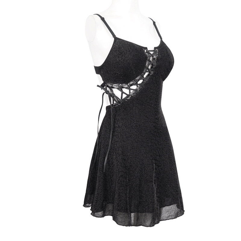 Gothic Sexy Hollow Out Lace-up Dress / Female Adjustable Shoulder Straps Short Dresses - image 5